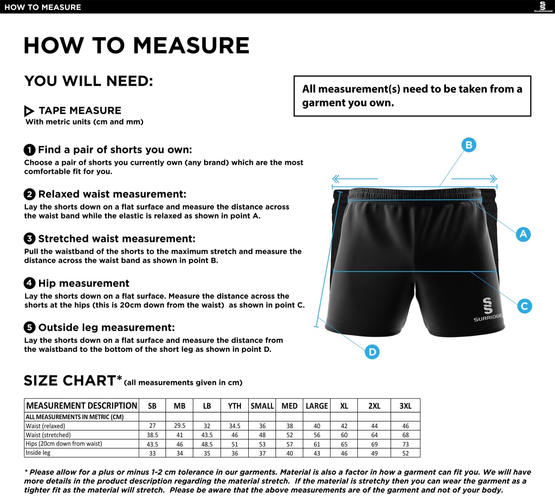Chirpy's Coaches - Shorts - Size Guide