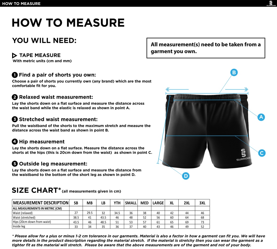 Chirpy's Chiefs - Shorts - Size Guide