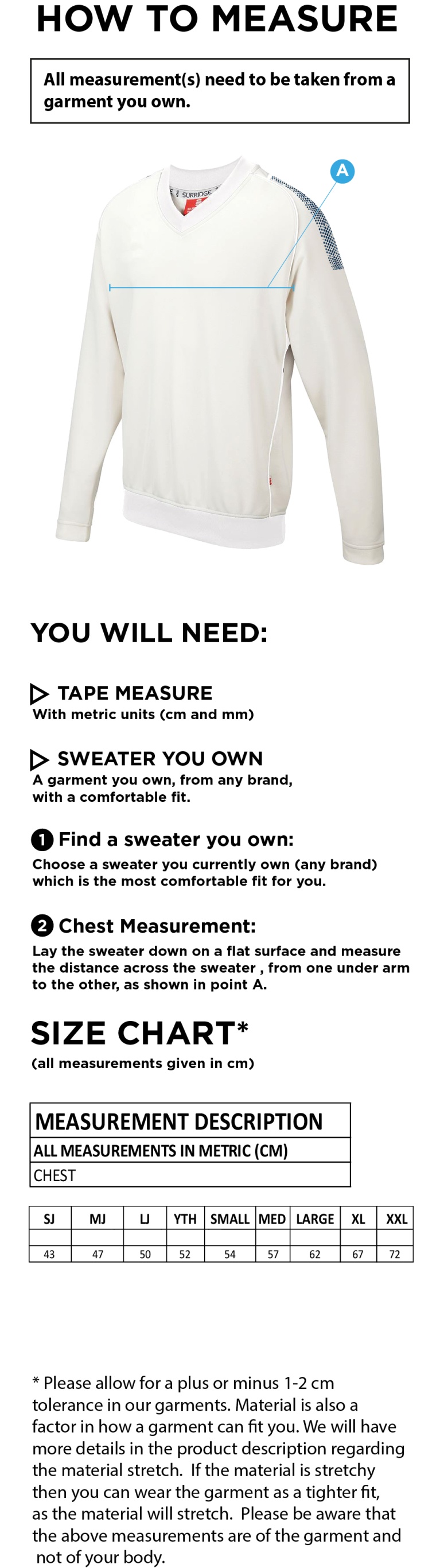 Chirpy's Chiefs - Long Sleeve Sweater - Size Guide