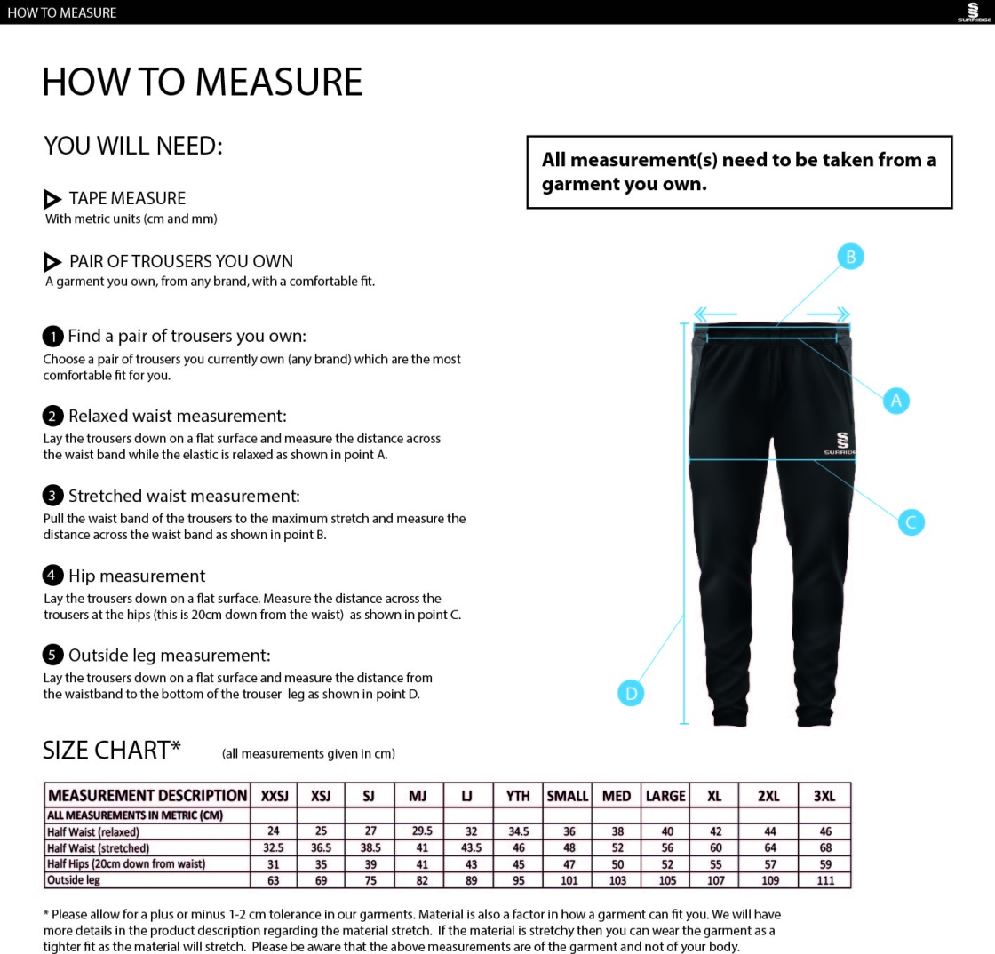 Chirpy's Academy - Tek Pants - Size Guide