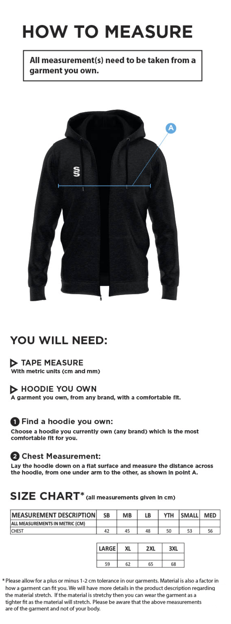 Chirpy's Coaches - Hoodie - Size Guide