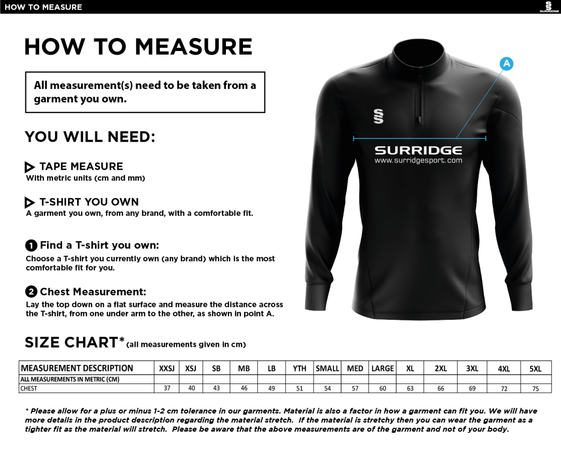 Chirpy's Chiefs - Performance Top - Size Guide