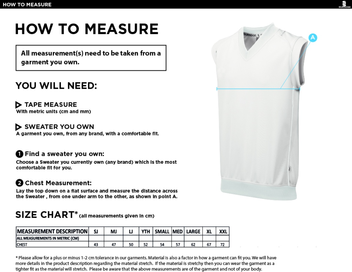 Chirpy's Chiefs - Sleeveless Sweater - Size Guide