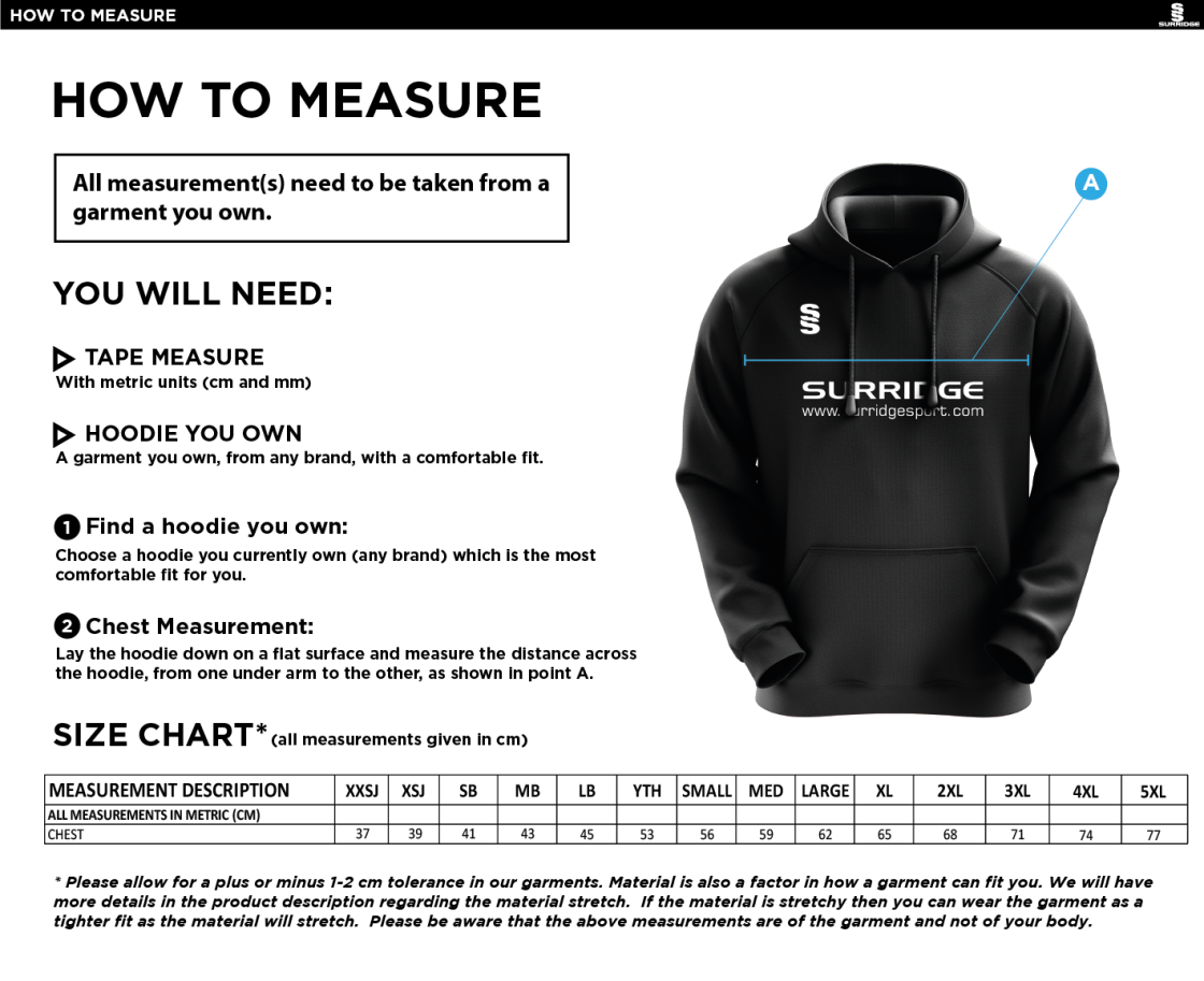 Chirpy's Academy - Hoodie - Size Guide