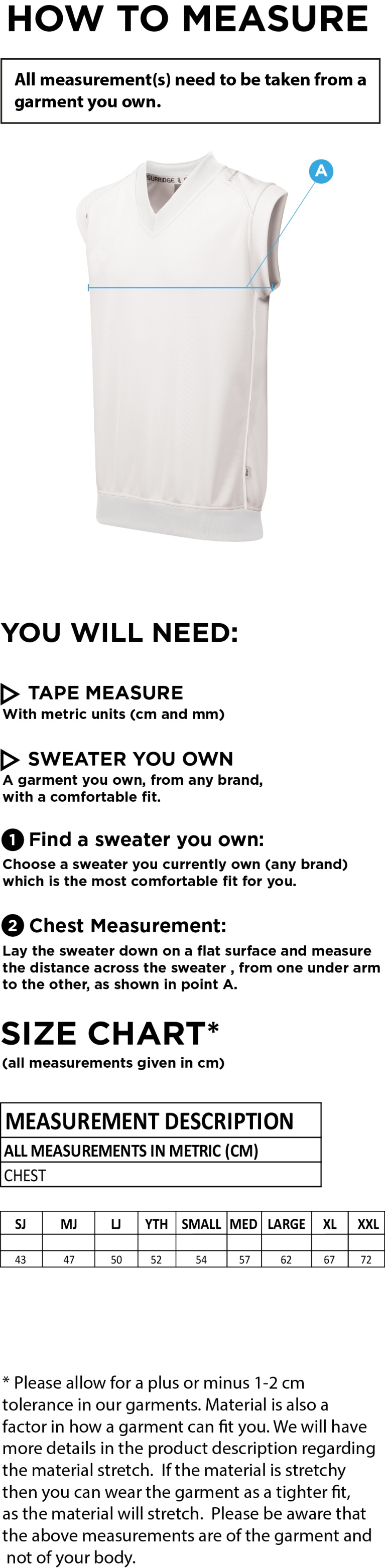 Chirpy's Chiefs - Sleeveless Sweater - Size Guide