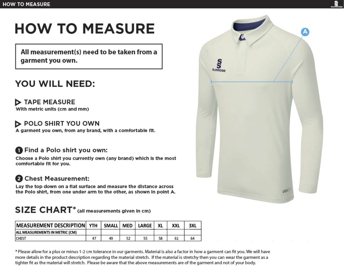 Chirpy's Chiefs - Long Sleeve Shirt - Size Guide