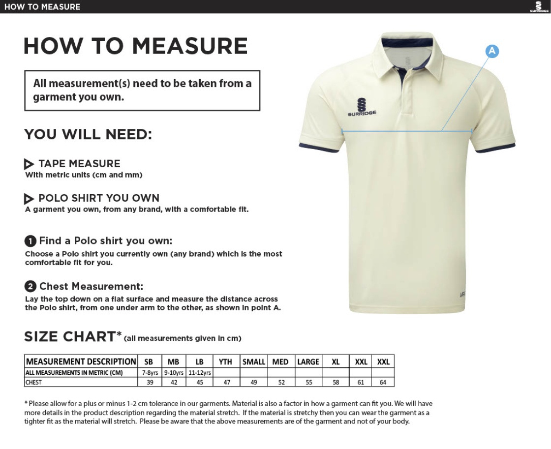 Chirpy's Chiefs - Short Sleeve Shirt - Size Guide